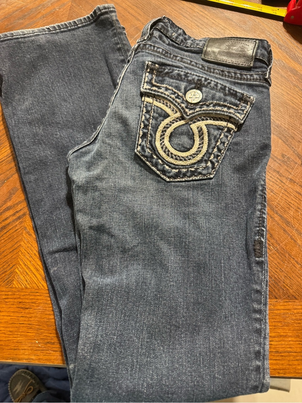 Womens Dark Wash Jeans big star size 28 long Embroidered Back Pocket